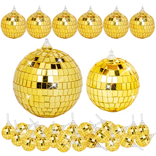 DJBoomy Gold Mini Disco Ball Decorations 32 Pack – 1.2"/2"/3"/4" Ornaments