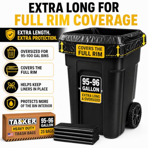 25 Pack Heavy Duty 95-96 Gallon Trash Bags Extra Large Garbage Liners with Ties