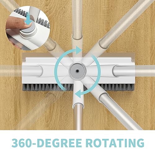 White 3-in-1 Floor Scrub Brush with Long Handle - Heavy-Duty Stiff Bristles & Scraper, 2 Pack