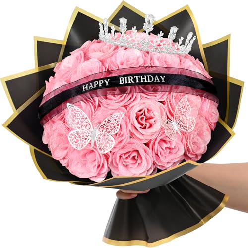 Pink Preserved Glitter Roses Bouquet - 36 Forever Flowers for Gift & Decor