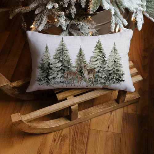 AOFANGGO Christmas Pillow Covers 12x20 Inch Winter Forests Throw Pillow Cover Xmas Pine Trees Woods Holiday Pillowcase Decorations for Living Room Farmhouse Cushion Case Rectangle