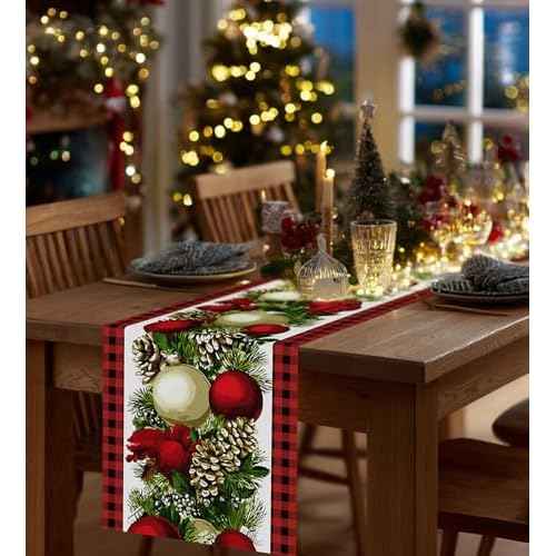 Christmas Table Runner,13''X72'' Seasonal Christmas Decorations Table Runner, Red and Black Buffalo,Perfect for Party Dinner Table Decor,Kitchen,Mantel,Bedroom Decoration