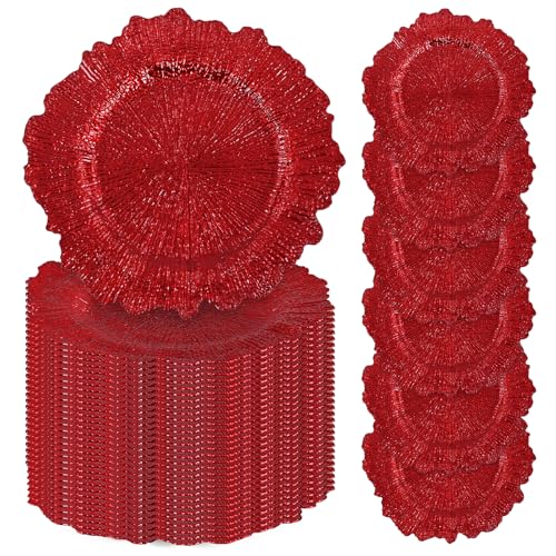 REWOMC 50 Pcs Red Reef Charger Plates 13 Inch Bulk Decorative Dinnerware
