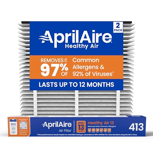 AprilAire 413 Replacement Air Filter Pack of 2 - MERV 13 for Whole House Purifiers - 16x25x4