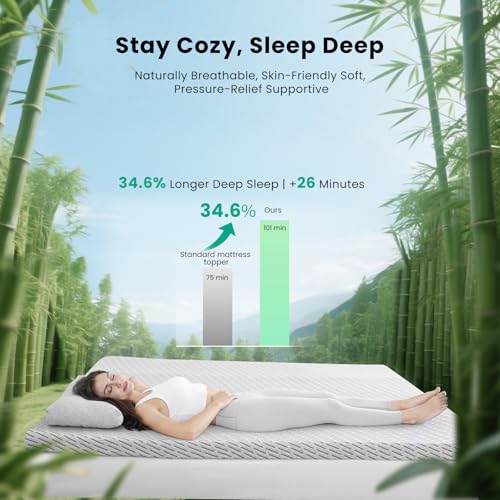 HOMRELEXA Twin XL 3 Inch Bamboo Mattress Topper with Cooling Gel & Charcoal Foam