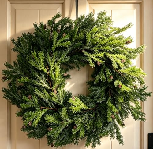 26" Lifelike Touch Artificial Christmas Cedar Wreath for Front Door Decor - Cllenarun