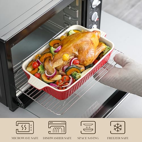 MALACASA Red Ceramic Casserole Dishes Set of 4 with Handles – Rectangular Bakeware