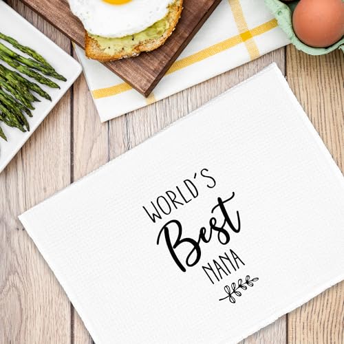 Best Nana Kitchen Towels - Christmas Hand Towels for Grandma, Mother's Day Gift, Rustic Leaf Black & White Dish Towel, 16x24in