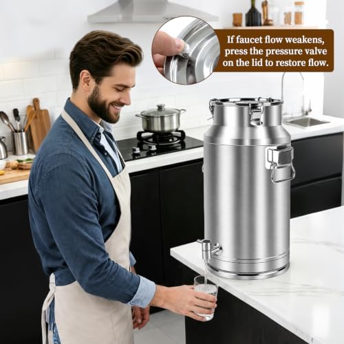 20L Stainless Steel Water Dispenser with Faucet - Thickened Milk Can for Water, Juice, Tea, Beverage Storage - Variation of THIS listing