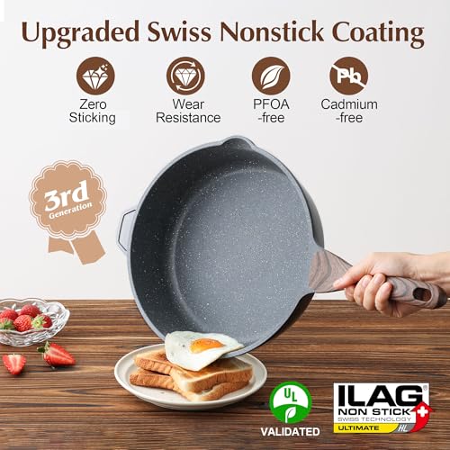 SENSARTE 12-inch Gray Nonstick Deep Frying Pan with Lid, Stay-Cool Handle, 5QT, Induction Safe