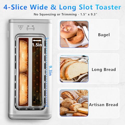 SAKAMOSH Silver 4-Slice Touch Screen Toaster with Wide Slots & Memory Function