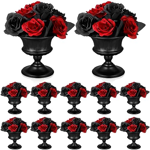 Black Metal Compote Vases Set of 12 Pedestal Stands for Centerpieces