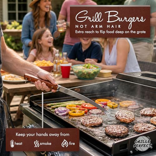 24-Inch Long-Handle Grill Spatula for BBQ & Outdoor Cooking - Heavy Duty Stainless Steel & Hardwood Handle - Curved Neck, Large Blade, Perfect for Grilling & Flipping Meat