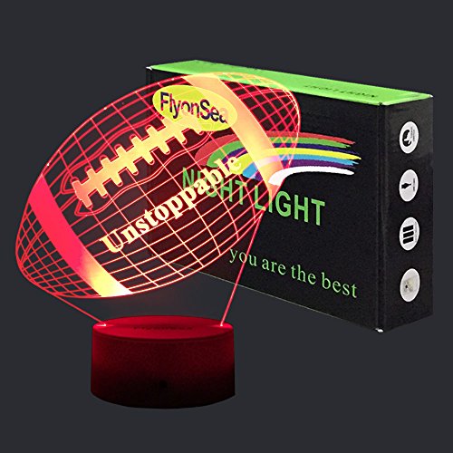 FlyonSea Football lamp, Rugby Ball Bedside Lamp 7 Colors Change + Remote Control with Timer Kids Night Light Optical Illusion Lamps for Kids Lamp As a Gift Ideas for Boys