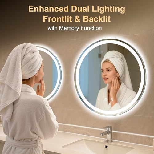 28 Inch LED Bathroom Mirror with Lights | 3 Light Modes, Dimmable, Defogging, Wall Mount