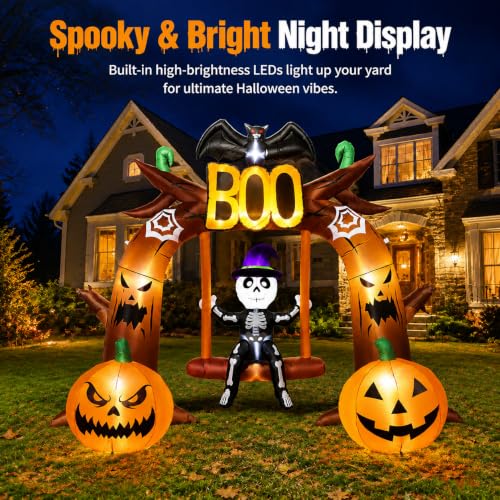 Giant 12FT Halloween Inflatable Boo Archway with LED Lights Outdoor Yard Decor - Windproof & Easy Setup