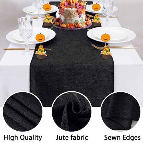 LuoluoHouse Burlap Table Runners: 2 Packs 13x84 inch Jute Table Linens Black Table Linens for Halloween Ceremony Gothic Theme Bachelor Birthday Party Table Decoration