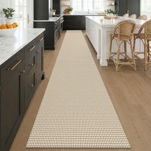 Oatmeal Beige Braided Runner Rug 2.5x20 ft Washable Non-Slip Kitchen Floor Carpet