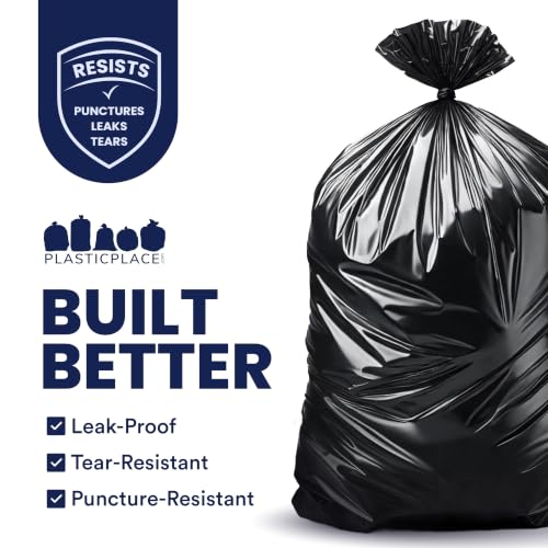 Heavy Duty 65 Gallon Trash Bags - 3 Mil Black Garbage Can Liners, 50 Count