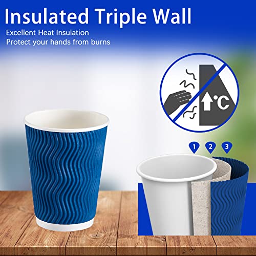 Navy 12oz Disposable Coffee Cups Bulk Pack of 500 - Heat Insulated & Eco-Friendly