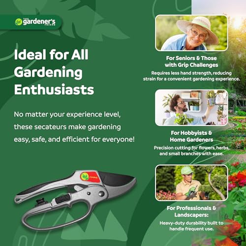 Heavy Duty Ratchet Pruning Shears - Anvil Garden Clippers for Branches & Stems