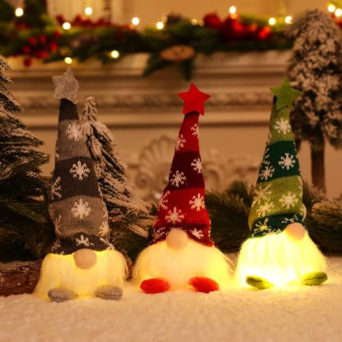 Set of 3 Nordic Gnome Christmas Decorations | Plush Tomte Elf for Tiered Tray