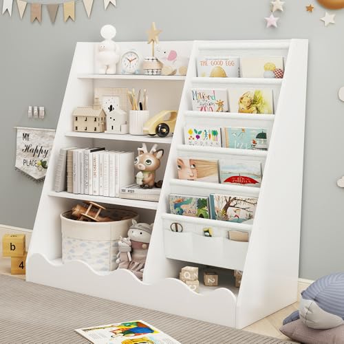 Kids Bookshelf and Toy Storage with 5 Shelves and 4-Tier Cabinet - Wooden Montessori Design