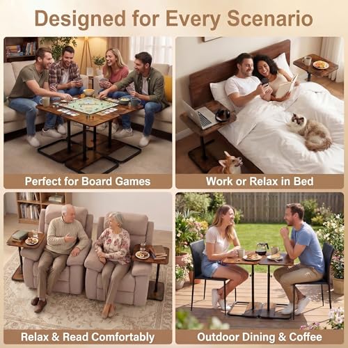 Large Adjustable Height TV Tray Tables Set of 2 - Brown Couch Side Tables