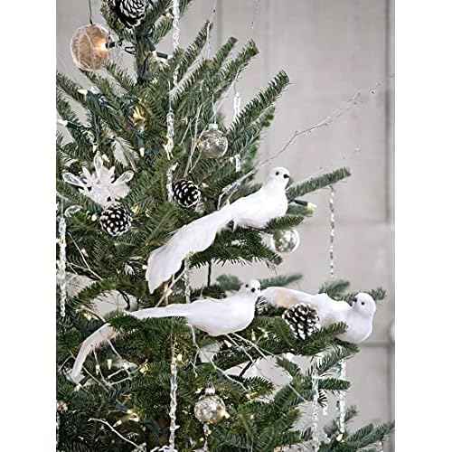 KLEWEE 12 Pack Artificial Bird Ornaments White Feathered Christmas Artificial Doves Birds Clip on Mini Bird Ornaments for Christmas Tree Decorations, Wreaths & DIY Crafts