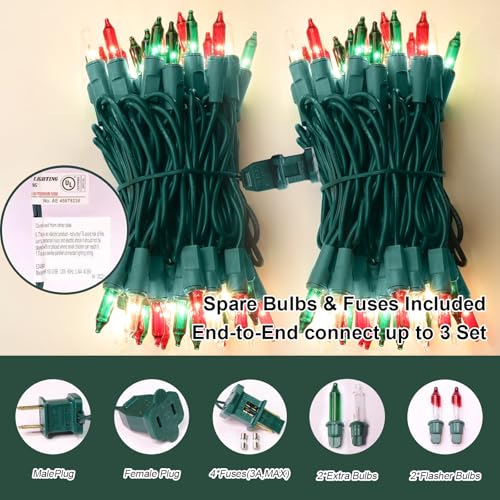 LAMPHOME Red Green Clear Christmas String Lights 150 LEDs 31.9ft Outdoor Indoor