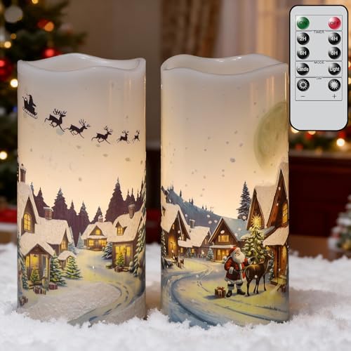 KunSwenn 2-Pack Christmas Santa & Snowman Flameless LED Candles with Remote Timer