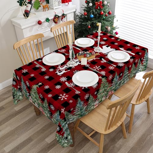 Christmas Tablecloth 52x70 Inches Red and Black Rectangular Holiday Decor