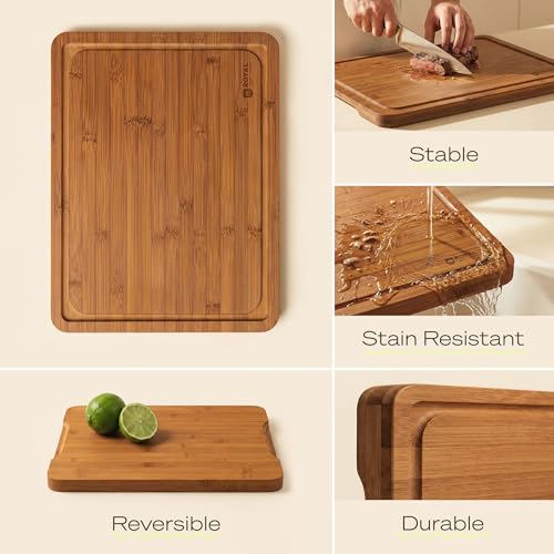 Carbonized Bamboo Cutting Board Set - 4 Pcs Kitchen Meal Prep & Serving