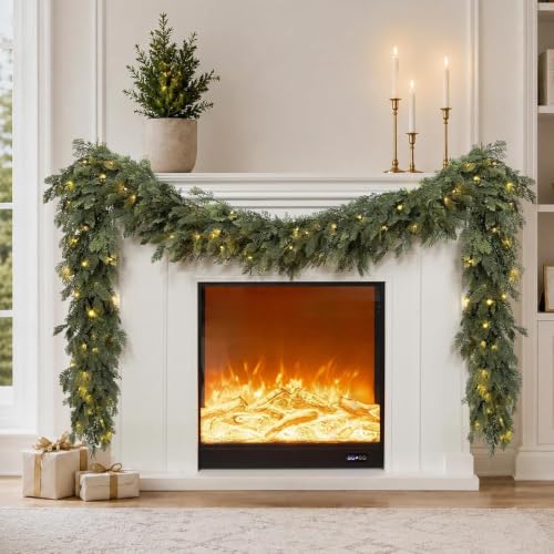 Green 9FT Pre-Lit Christmas Garland with Lights Indoor Outdoor Decor - Real Touch Cedar