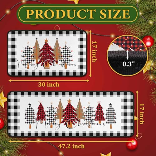 White Buffalo Plaid Xmas Kitchen Rugs Set of 2 – 17x47 and 17x30, Non-Slip Mats