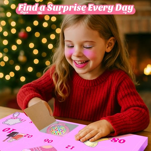 Toospesy Pink Makeup Advent Calendar 2026 for Girls, 24pc Kids Beauty Set ages 6+