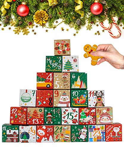 JWSCYSY Design1 24 Pcs Christmas Advent Calendar Gift Boxes with Santa Reindeer Snowflake Patterns