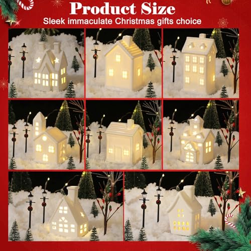 Tioncy 26-Piece Ceramic Christmas Village Set with Trees, Lights & Decor
