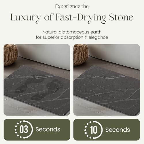 Solvio Charcoal Quick Dry Shower Stone Bath Mat - Non-Slip, Absorbent, 24x16 Inch, Diatomaceous Earth Bathroom Floor Mat