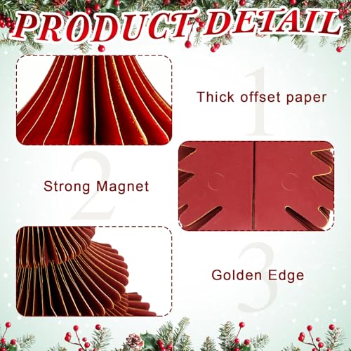 Gueevin 12 Pcs Red Christmas Honeycomb Paper Tree Centerpiece with Magnetic Closure 5.9–13.78 in
