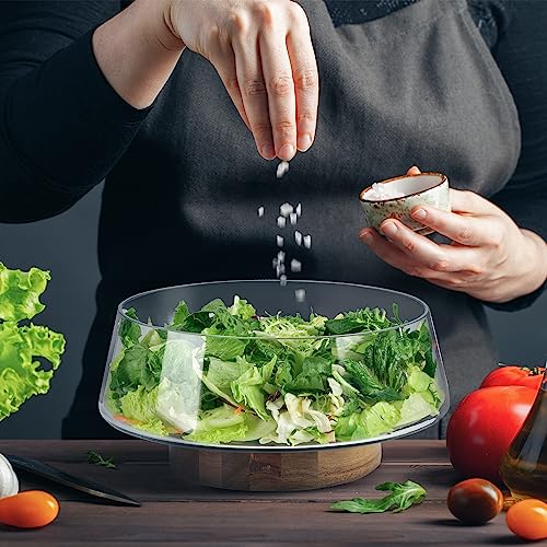 Large Glass Salad Bowl Set with Acacia Wood Base & Utensils - Elegant Kitchen Serveware
