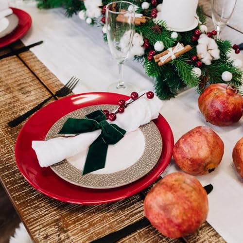 Christmas Napkin Rings Bow Chic Velvet Xmas Buckle Holder Cloth Set