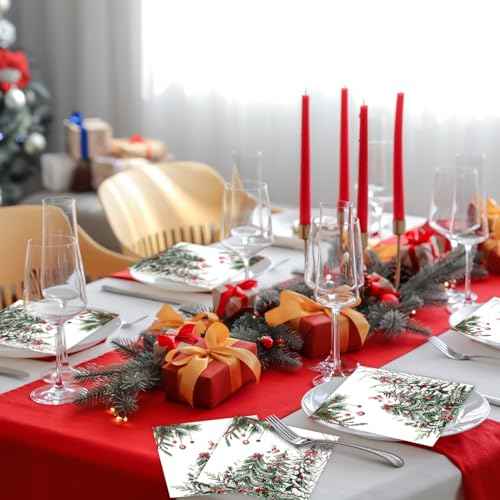 Quera 50 Pack Christmas Cocktail Beverage Napkins Disposable Paper Decorative Decorative Table Napkin for New Year Winter Dinner Merry Christmas Holiday Xmas Party Supplies