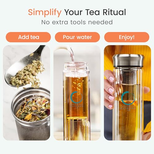 13 oz Tea Infuser Bottle with Stainless Steel Filter - Travel Tea Water Bottle Gift Set