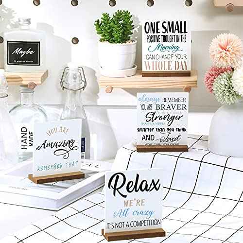 4 Pcs Inspirational Gifts Desk Decor Office Positive Motivational Quotes Employee Appreciation Gifts Wooden Plaque Sign with Stand Decoration for Home Table Shelf Thanksgiving Christmas(Classic Style)