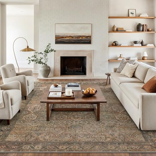8x10 Taupe Washable Area Rug with Non-Slip Backing for Living Room & Bedroom - Bavni