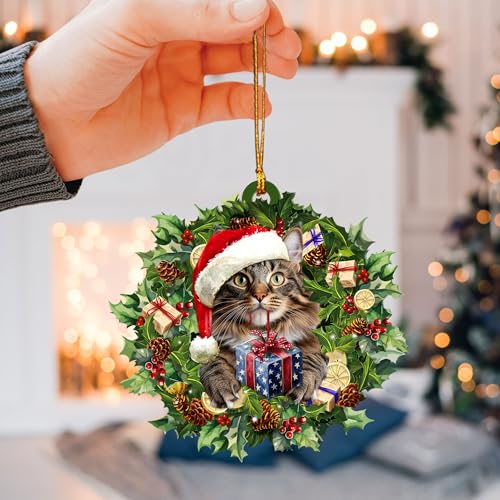 Talataca Maine Coon 2D Flat Christmas Tree Ornament – 3.5" Round, 3 Lanyards