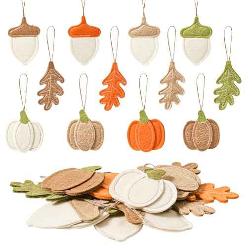 DN DECONATION 12PCS Fall Tree Decorations Felt Ornaments, Felt Pinecones Leaves Mini Pumpkins Ornament Set for Small Tree Thanksgiving Harvest Autumn Fall Hanging Decor