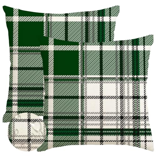 Green Christmas Pillow Covers 16x16 Inches - Pack of 2 Waterproof Holiday Decor