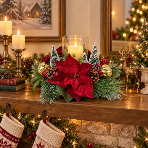16in Christmas Candle Centerpiece with Glass Hurricane - Lnymura